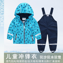 Boy Jacket Blouse Blouse Spring Autumn Winter Thin submachine clothes Baby Jacket Waterproof anti-droplets Outdoor clothing Hood Suits