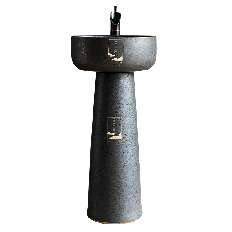 Black ceramic column type lavatory basin of wash one hotel pool simple small hotel floor of the basin that wash a face