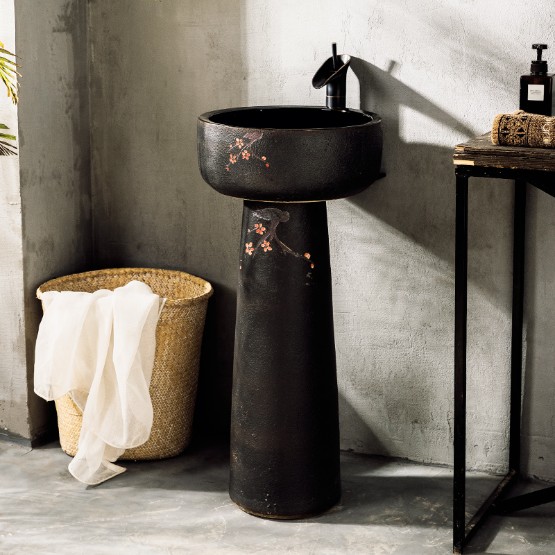 Ceramic column type lavatory sink basin one is suing courtyard floor type simple wash basin, small family
