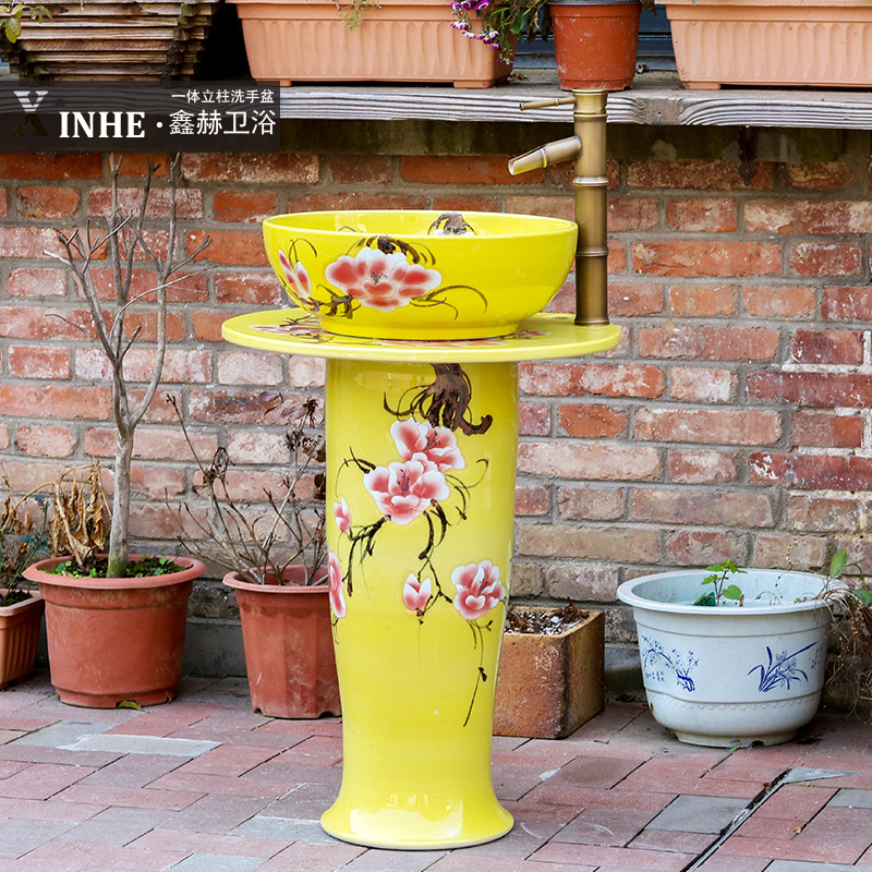 Pillar lavabo ceramics basin hand - made safflower one balcony floor toilet bath wash column basin