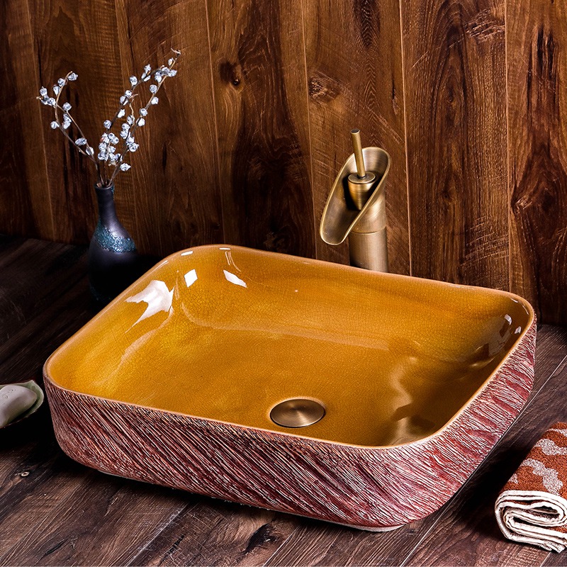 The stage basin of jingdezhen ceramic wash dish rectangular creative household retro hotel bathroom art The pool that wash a face