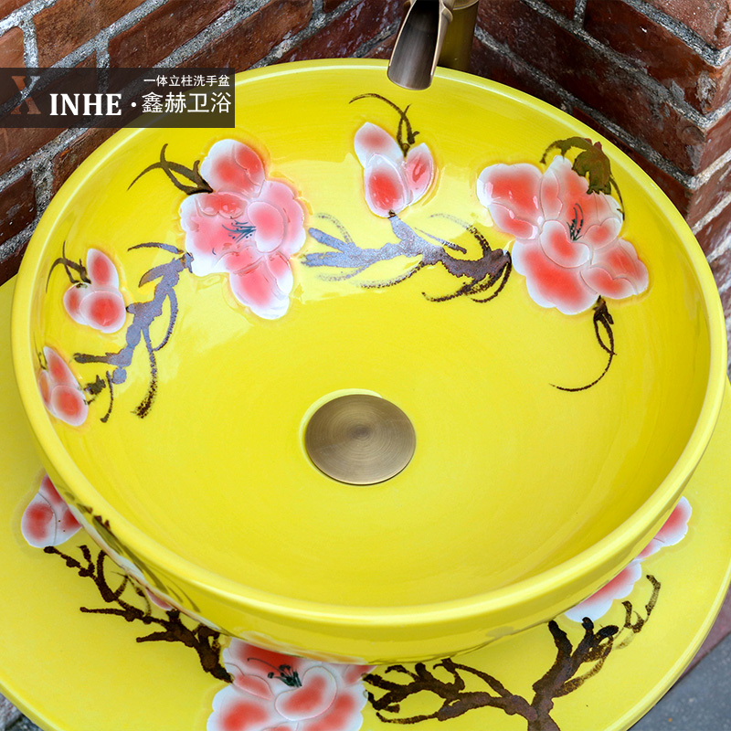 Pillar lavabo ceramics basin hand - made safflower one balcony floor toilet bath wash column basin