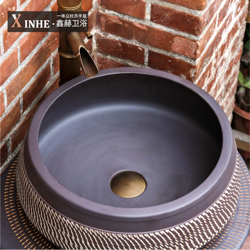 The sink basin art lavatory archaize ceramic pillar hand - carved lotus basin ground sink