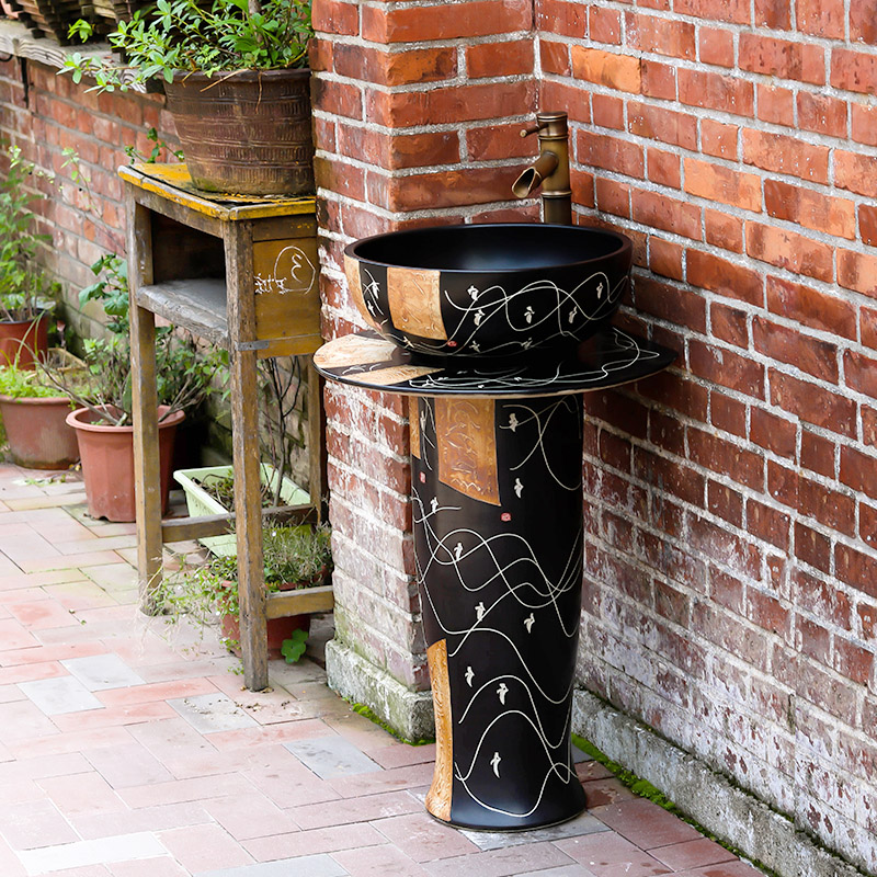 Ceramic column type lavatory toilet bathroom is suing balcony ground integrated basin sink basin of vertical column