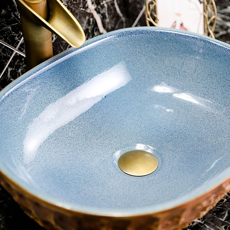 Ceramic lavabo stage basin oval antique Chinese style art creative industry wind toilet lavatory basin