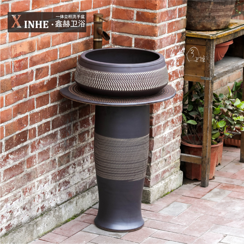 Ceramic pillar lavabo is suing balcony household bathroom floor integrated bathroom art face basin of columella