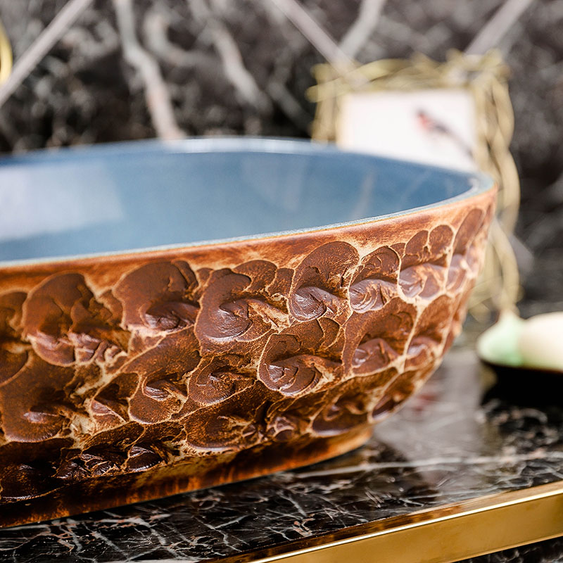 Ceramic lavabo stage basin oval antique Chinese style art creative industry wind toilet lavatory basin