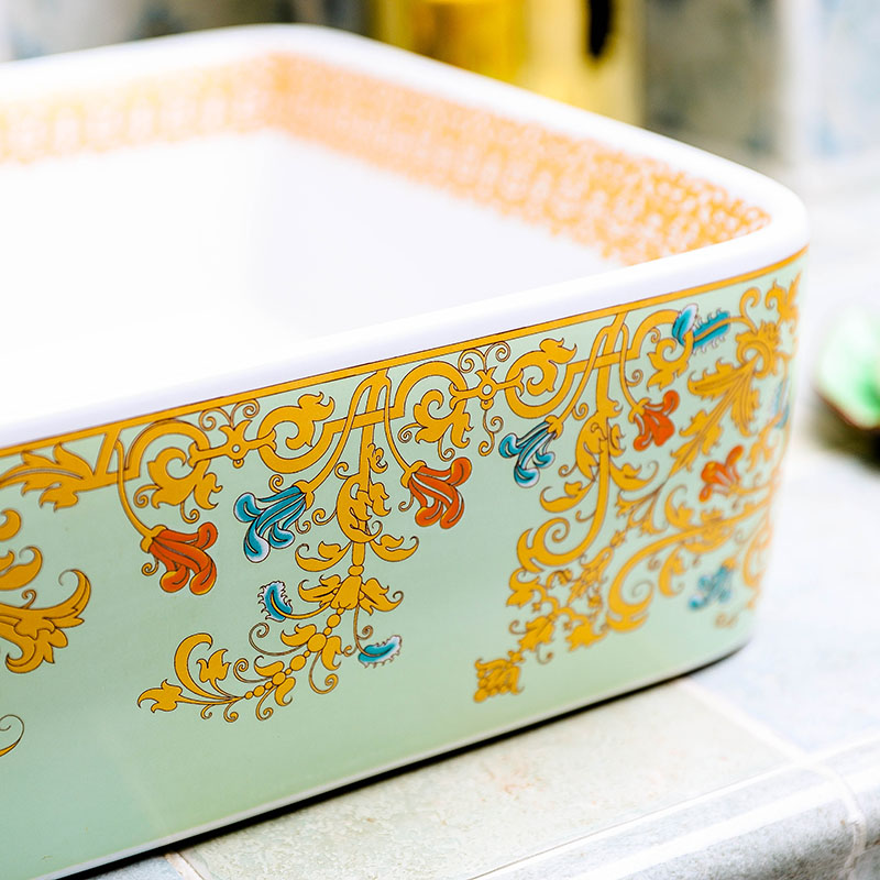 Quadrate pottery and porcelain basin stage basin home European art creative wei yu the pool that wash a face in the bathroom toilet basin that wash a face