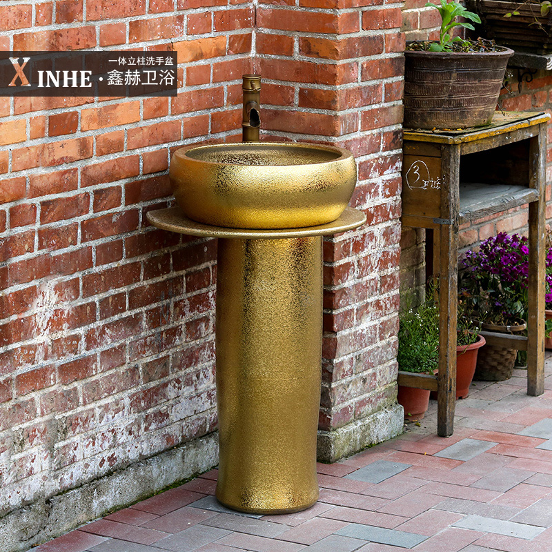 Ceramic pillar lavabo golden toilet ground integrated household indoor hotel commode basin column