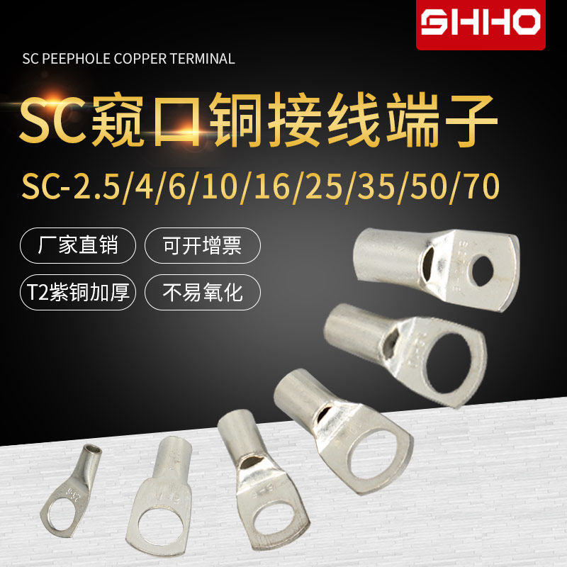 SC copper wiring terminal peep type copper wiring terminal wire nose copper wire ear 2 5 4 6 10 16 25 95 95