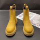 马丁靴男春季新款中帮英伦风套脚时尚大黄靴子内增高软皮切尔西靴