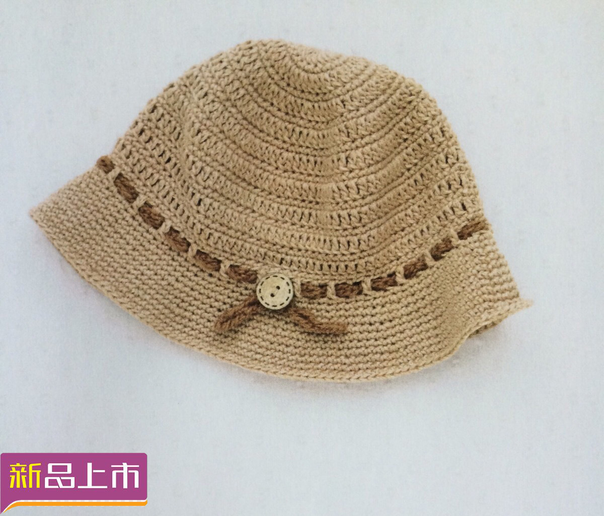 New summer basin hat crochet hook needle with buttons with buttons, drawings cotton grass woven handmade DIY picture tutorial-Taobao