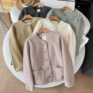 日单！2025秋冬季仿羊羔绒外套女双口袋小香风摇粒绒开衫毛绒上衣