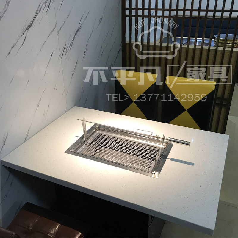 Smoke-free charcoal fire roast lamb table Commercial set to make stainless steel wood carbon grill table round marble hotpot table and chairs