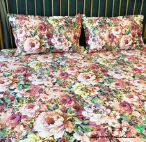 Pink large flowers thickened cotton rough cloth single double bed single three-piece set cotton cotton linen canvas large Kang single