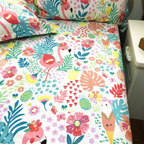 ins fresh pink bird high quality cotton rough cloth sheets large Kang single three-piece set with twill cotton quilt cover