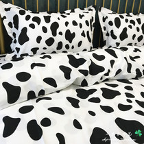 Cow spot cotton encrypted twill bed sheet duvet cover adds high-quality old rough cloth student dormitory three-piece set