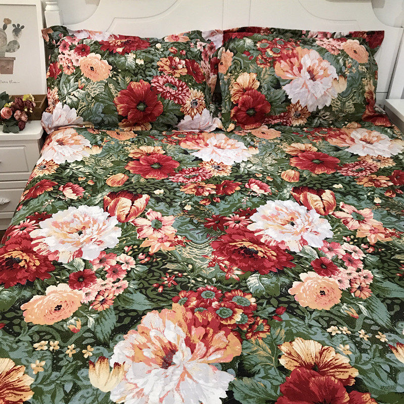 Retro Ink Green Large Flower High-end Active Thickening Cotton Linen Old Coarse Cloth Sheet Quilt Cover Pure Cotton Kang Single Sofa Fabric