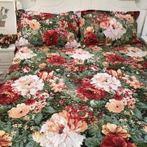 Vintage dark green big flower high-end active thickened cotton hemp old rough cloth bed sheet duvet cover cotton Kang single sofa fabric