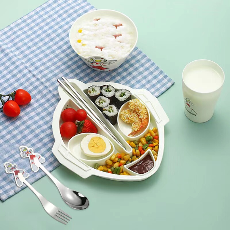 Ultraman Children's Tableware Cartoon Baby High-Temperature Resistant Sterilization Divided Plate Cup Bowl Stainless Steel Spoon Fork Chopsticks Set Ultraman Children's Tableware Cartoon Baby High-Temperature Resistant Sterilization Divided Plate Cup Bowl Stainless Steel Spoon Fork Chopsticks Set