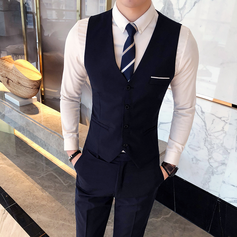 Anh em ăn mặc phù hợp với bộ vest vest ba mảnh nam mùa thu mỏng phù hợp với đám cưới quần áo sinh viên áo sơ mi nam