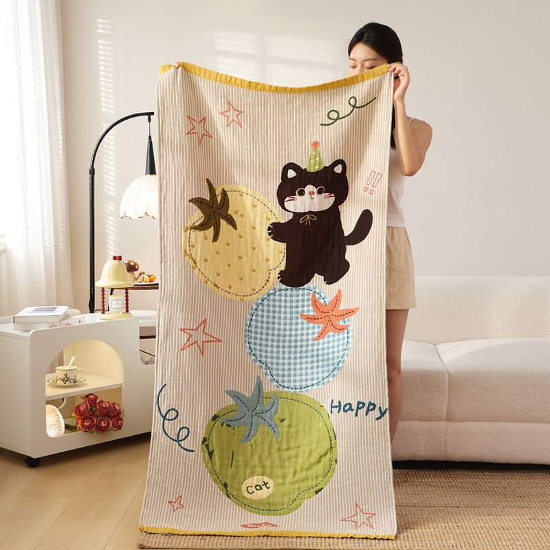 100% Pure Cotton Gauze Absorbent and Quick-Drying Adult Bath Towel, Lint-Free, Soft and Comfortable for Bathing, Cartoon Cotton Wrap Towel