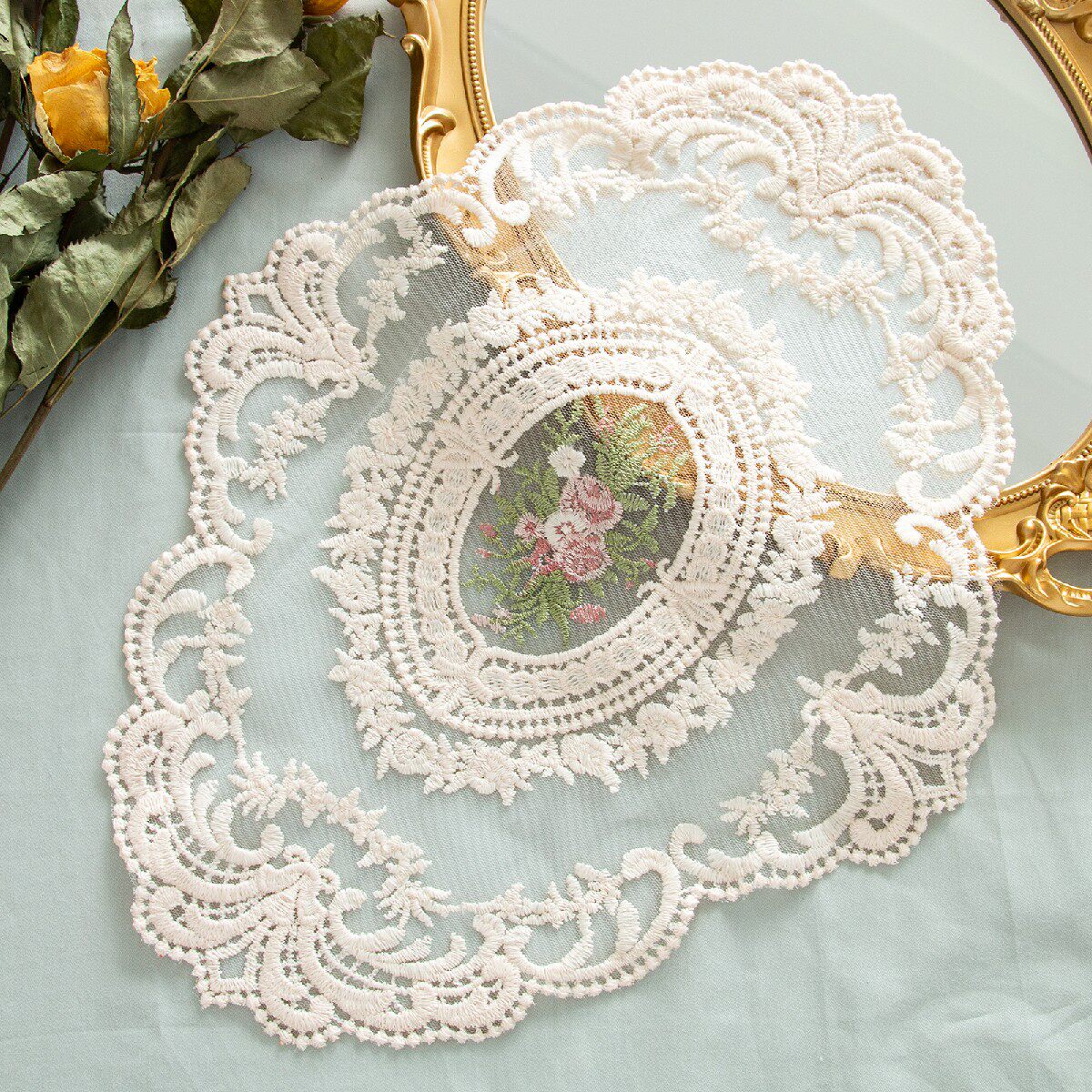 ins retro style Embroidery Lace Mat Photo props Photographic background cloth Decorative Meritocracy Teen Table Mat