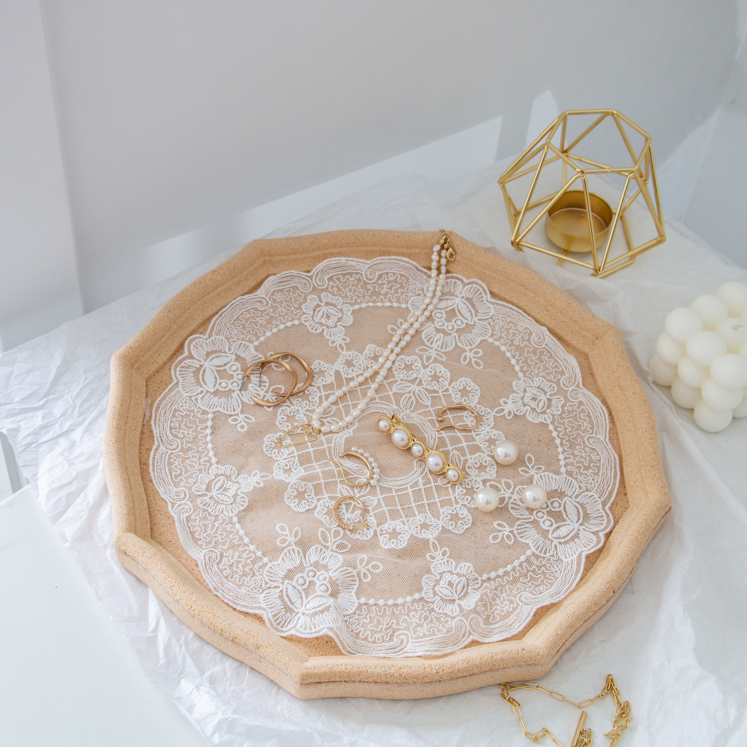 ins round method retro embroidered flower lace cushion jewelry ornament photo-prop photo background cloth decoration