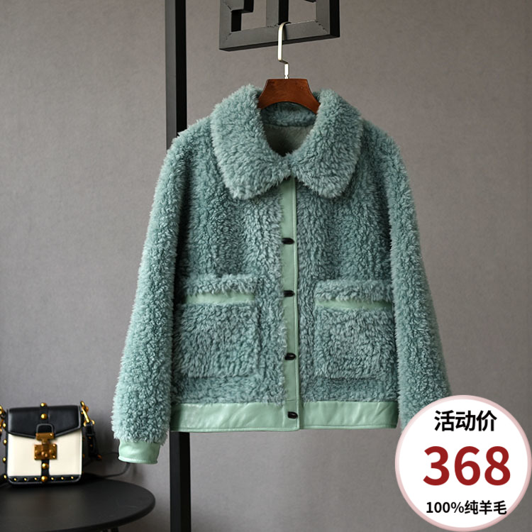 Whole lamb hair grain sheep cut velvet big coat short section woman jacket small sheepskin fur integrated leather grass small sub-break code