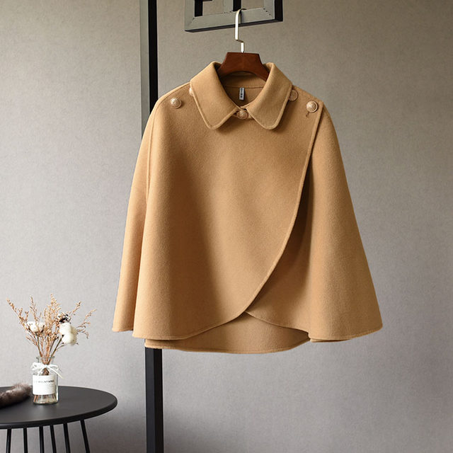 Elegant lady style woolen double-sided woolen cashmere shawl coat woolen woolen coat wedding cloak women's autumn and winter new style