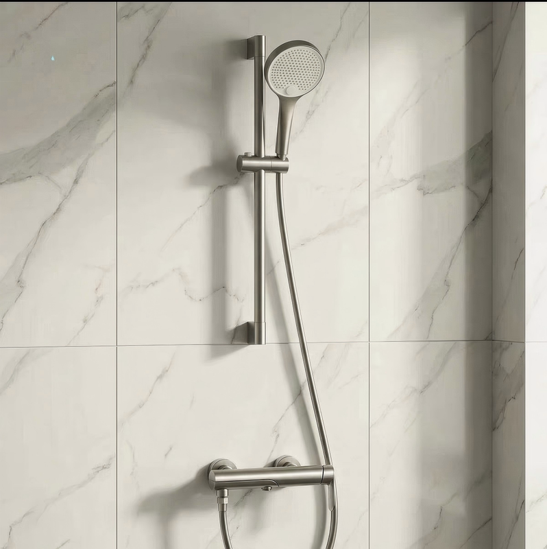 All-Copper Overhead Shower with Three Functions, Minimalist Exposed Hot and Cold Shower Set with Brushed Nickel Finish for Home Use All-Copper Overhead Shower with Three Functions, Minimalist Exposed Hot and Cold Shower Set with Brushed Nickel Finish for Home Use