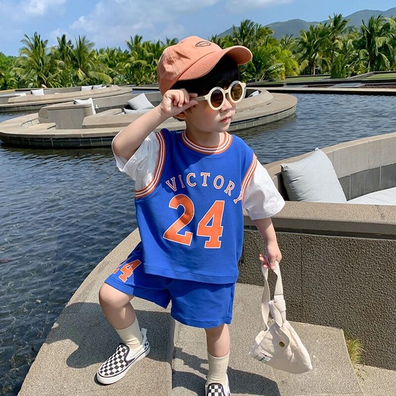 Boy Summer Clothing Short Sleeve Suit Summer 2022 New Tide Children Slim Fit Sports Net Red Handsome Gas Baby Boy Clothing