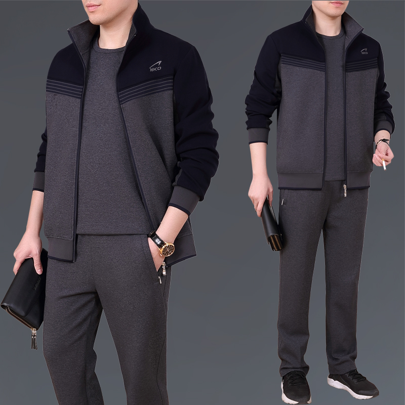 中老年运动套装男爸爸装春秋休闲套装三件套大码长袖老年运动服男