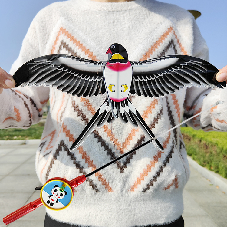 New dynamic fishing rod children holding kite cartoon bird swallow eagle parrot wild goose angel wings shaking