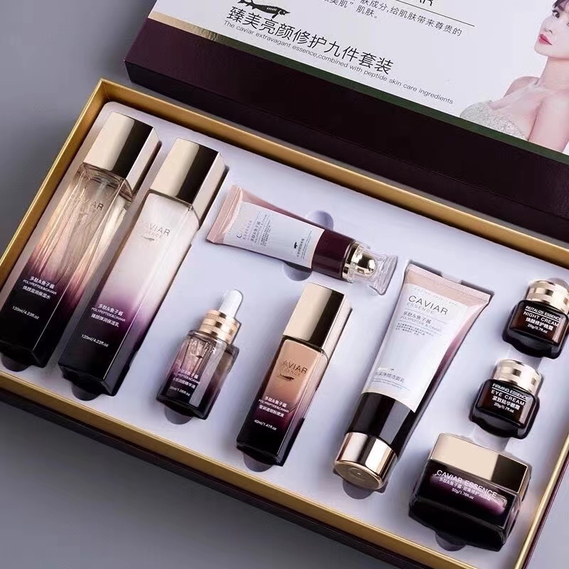 Opei Zhenmei Huanyan Caviar Facial Skin Care Lotion Peptide Moisturizing Moisturizing Cosmetics Set Nine-piece Set for Women