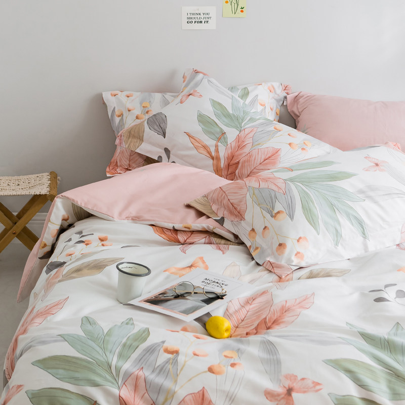 American fresh cotton four-piece set Pink cotton three-piece dormitory bedding Girl bed single quilt cover bed sheet