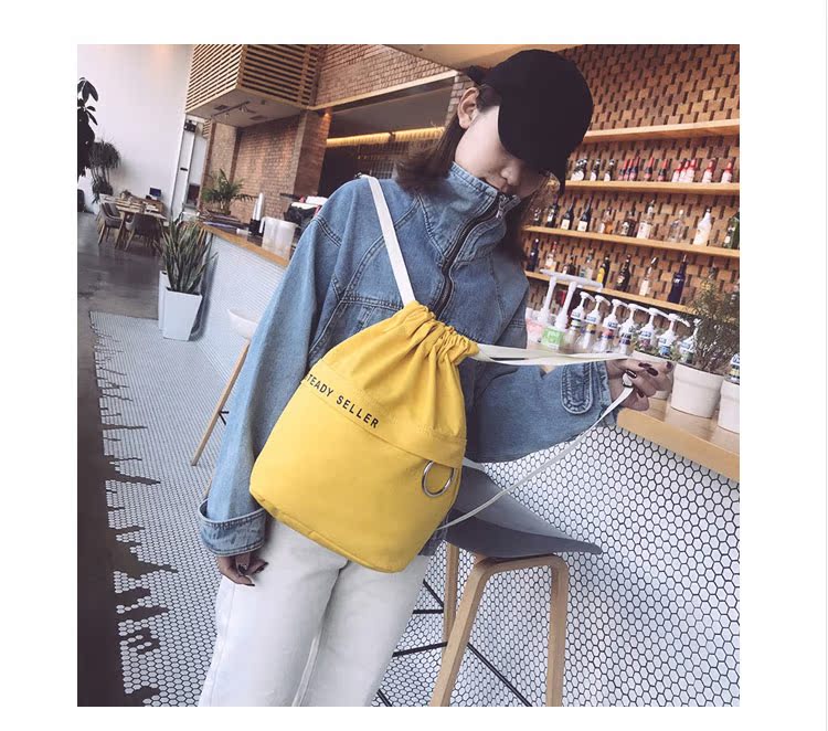 Phiên bản tiếng Hàn mới của túi bó DrawString ba lô nữ vải sinh viên mini dễ thương văn học hoang dã nhỏ ba lô balo thời trang