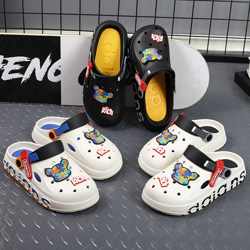 Нескользящие тапочки в стиле Crocs, летняя пляжная обувь, модные трендовые мужские тапочки, босоножки, закрытый носок, подходят для носки на улице, мягкая подошва