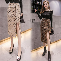 2021 Autumn Winter New split strap deervelvet BAO WEN polka dot skirt long OL bag hip skirt A- line dress