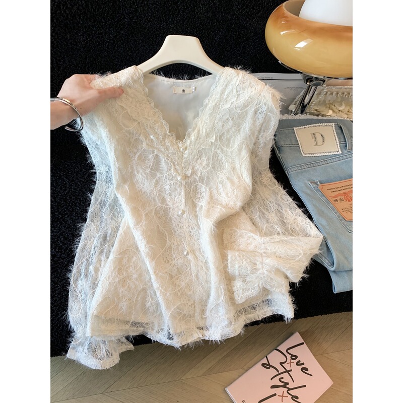Lace French Chiffon Shirt for Women, Autumn Long-Sleeve, Gentle and Romantic Style, Elegant for Commuting, Exquisite Loose-Fitting Base Shirt Top
