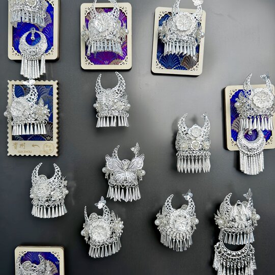 Guizhou Qianhu Miao Village Cultural and Creative Silver Cap Refrigerator Magnet