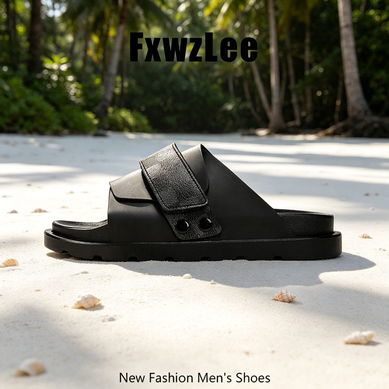 [Advanced Black Series] Fxwzlee2026 Summer High-Back Soft Leather Sandals for Men, Light Business Casual Slippers