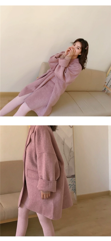 Cá không mặc áo mùa thu 2019 và áo len mới mang hương vị Hồng Kông retro phổ biến áo khoác len cashmere hai mặt dày nữ - Accentuated eo áo