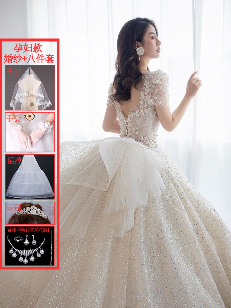  XS weighs about 80 catties+Pregnant women's white trailer wedding dress with eight -piece suit   + $20.96 