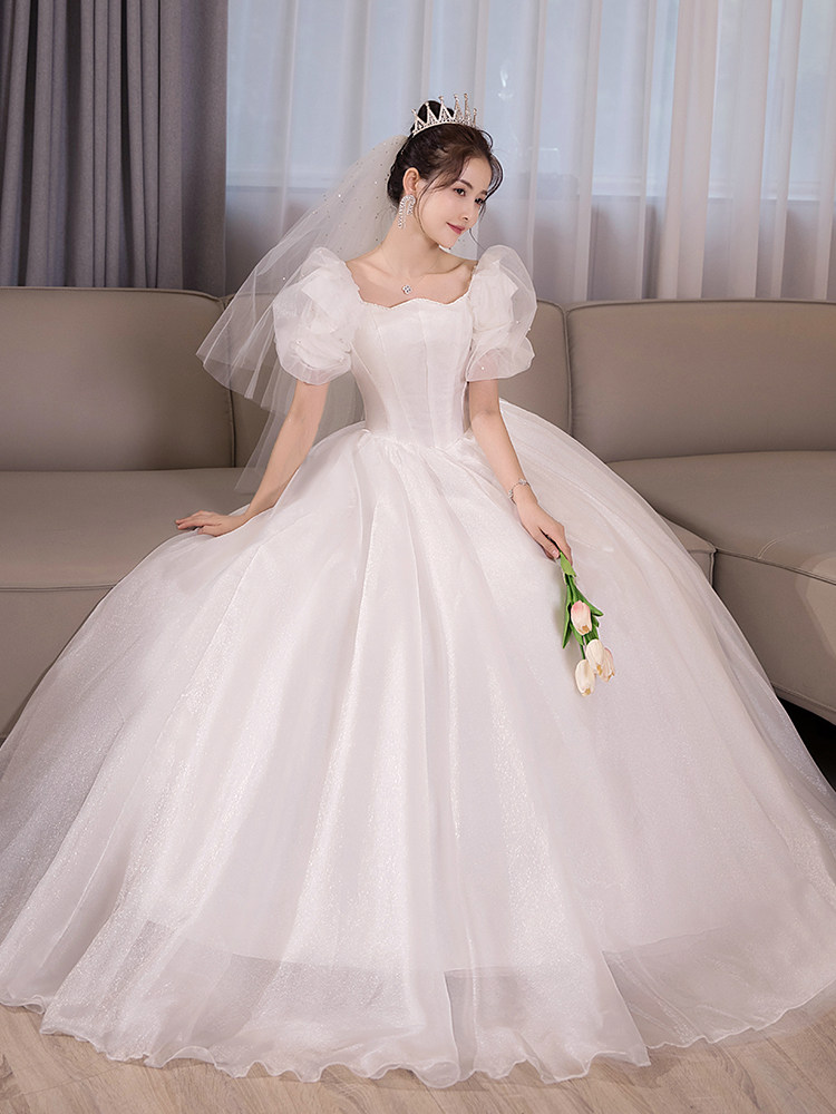 Свадебное платье 2025 new bride go out из пряжи, маленькая простая французская легкая основная пряжа, высококачественная текстура, пышные рукава