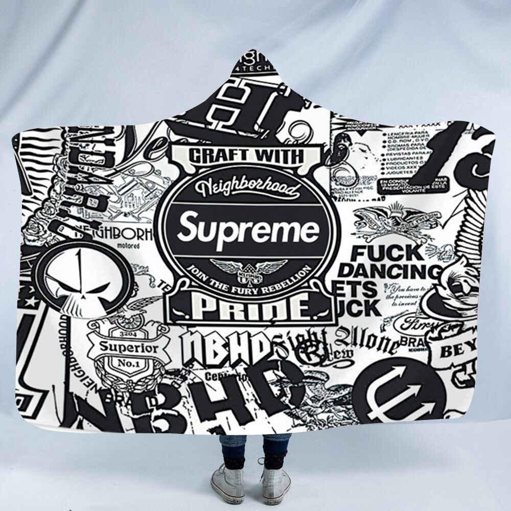 Foreign trade tide brand graffiti hooded double-layer plus velvet leisure sofa lazy blanket nap dormitory game cloak shawl