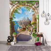 European style scenery window background cloth wall decoration tapestry house renovation living room bedside hanging cloth vertical