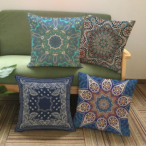 Foreign Trade Indian Style Datura Flower Polyester Hemp Pillow Cover Home Office Sofa Cushion Cover Pillow Core