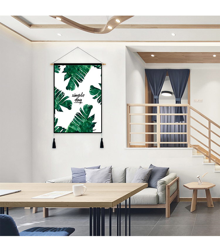 Bông vải Bắc Âu lá chuối xanh cây trang trí tường tấm thảm treo tường vải nền vải treo rèm che vải thảm thêu trang trí