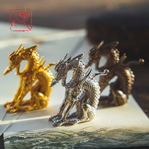 Tang Dynasty Bronze Sitting Dragon Reengraving Bronze Dragon Shaped Swing Piece Gilded Silver Plated made of old craft Little Dragon Town Paper Handmade Office